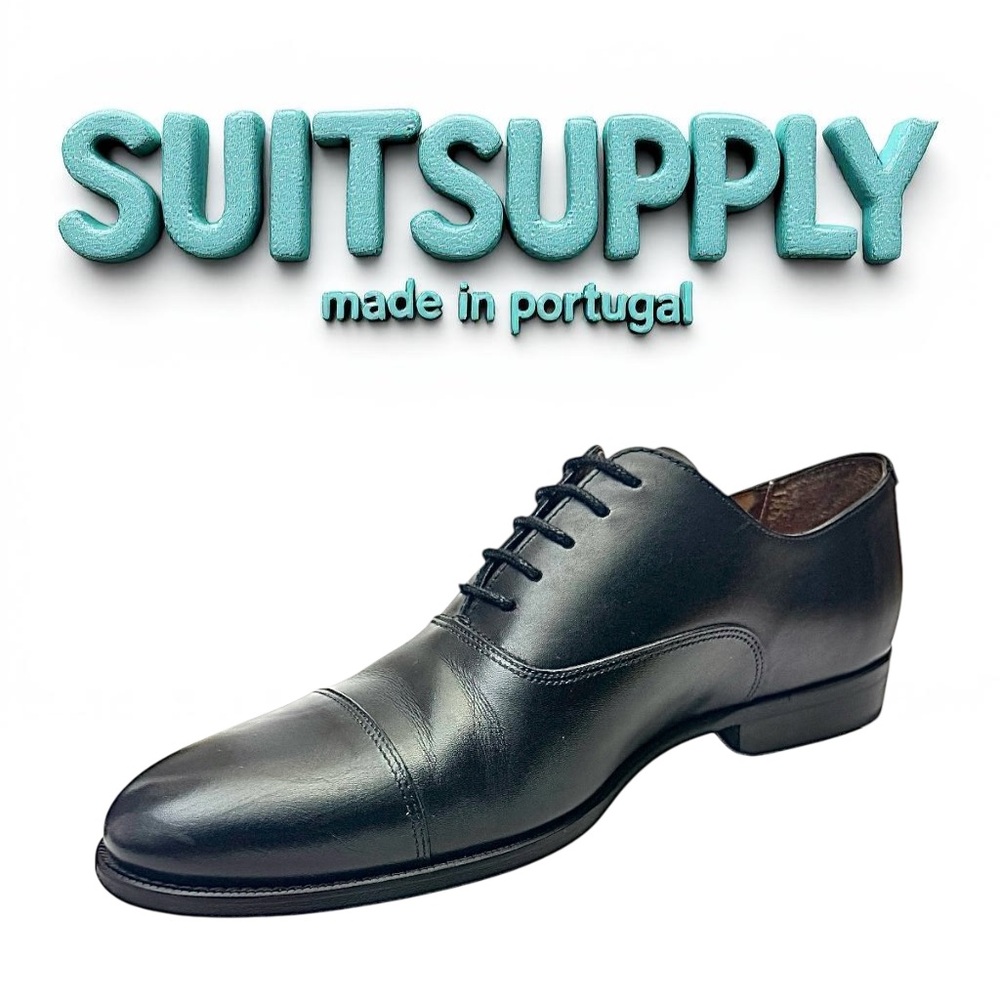 SuitSupply Men’s Black Cap Toe Oxford Dress Shoes Size 8.5 M Made in Portugal